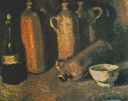Vincent Van Gogh Still life with four jugs, bottles and white bowl painting
